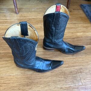 DONALDO‎ Western Black Leather Cowboy Boots
